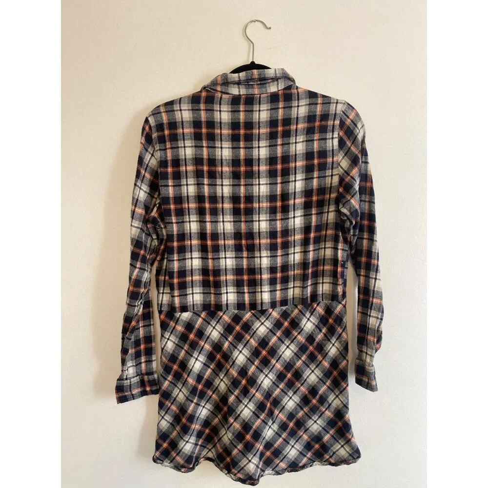 Japna Navy & Orange Women’s Plaid Flannel Tunic Shirt Size L 100% Cotton - Picture 3 of 5
